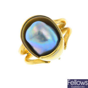An 18ct gold cultured pearl dress ring.