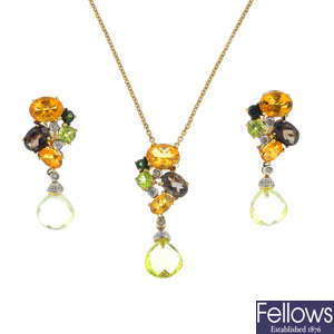 A set of 9ct gold gem-set and diamond jewellery.