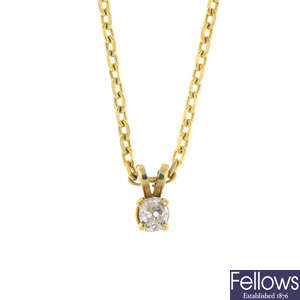 A diamond pendant with 9ct gold chain.