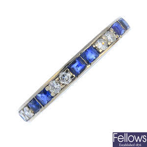 A mid 20th century sapphire and diamond full eternity ring.