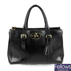 MULBERRY - a black Bayswater Double Zip handbag.