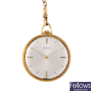 A yellow metal open face pocket watch by Sarcar.