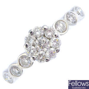 A 14ct gold diamond floral cluster ring.