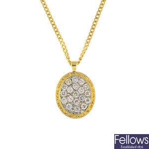 An 18ct gold diamond pendant, with 9ct gold chain.