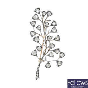 A late Victorian silver and gold diamond floral spray brooch.