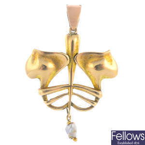 LIBERTY & CO. - an early 20th century gold pearl pendant.