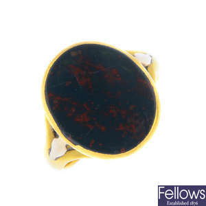 An early 20th century 22ct gold bloodstone signet ring.