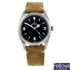 ROLEX - a gentleman's stainless steel Oyster Perpetual Explorer wrist watch.