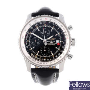 BREITLING - a gentleman's stainless steel Navitimer World chronograph wrist watch.