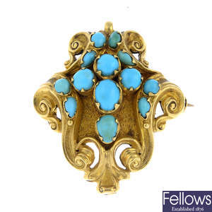 A mid Victorian gold turquoise brooch.