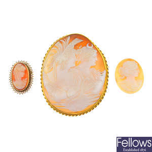 Two cameo brooches and a cameo.