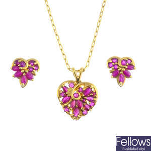 A selection of 9ct gold ruby jewellery.