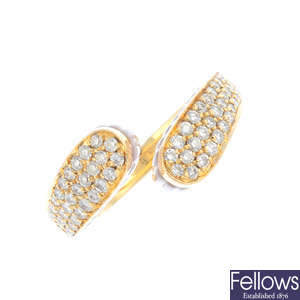 An 18ct gold rose quartz and diamond dress ring.