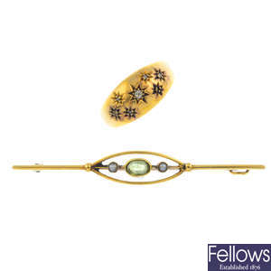 An early 20th century gem-set bar brooch and a ring.