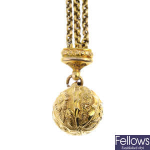 A late Victorian gold ball fob and Albertina.