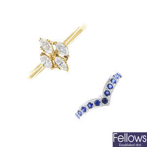 Two 18ct gold diamond and sapphire rings.