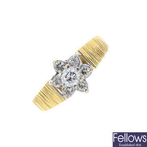 A 1970s 18ct gold diamond floral cluster ring.