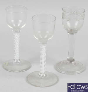 A collection of assorted drinking glasses, to include antique mercury airtwist and opaque airtwist examples.