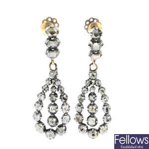 A pair of late Georgian silver and gold diamond earrings.