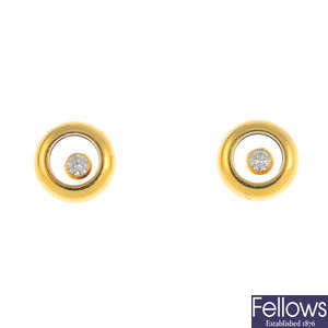 CHOPARD - a pair of 18ct gold 'Miss Happy' diamond earrings.