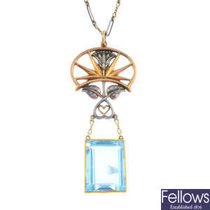 WILLIAM THOMAS PAVITT - an Arts and Crafts symbolist aquamarine pendant.