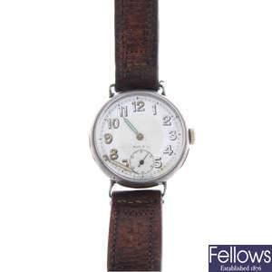 ROLEX - a gentleman's silver trench style wrist watch.
