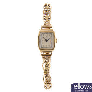 A lady's 9ct yellow gold bracelet watch spuriously signed Rolex