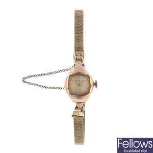 ROLEX - a lady's gold plated bracelet watch with a lady's Hamilton bracelet watch.