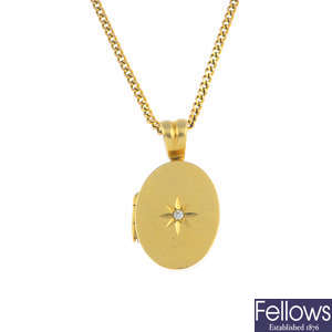 A diamond locket, with 9ct gold chain.