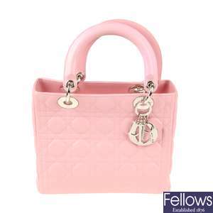CHRISTIAN DIOR - a pink Cannage Quilted Lady Dior MM handbag.