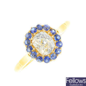 A diamond and sapphire cluster ring.