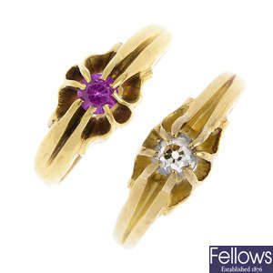 Two 18ct gold gem-set single-stone rings.