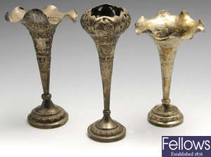 Three Eastern vases, an Edwardian silver caster, a matched silver open salt, etc.