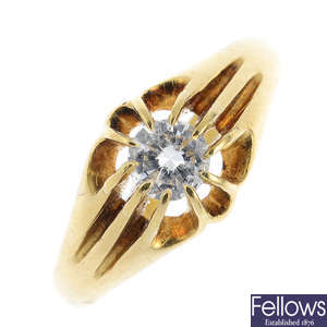 A gentleman's early 20th century 18ct gold diamond single-stone ring.