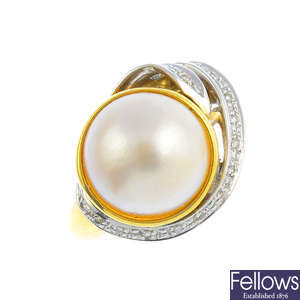 A mabe pearl and diamond ring.