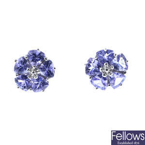 A pair of 9ct gold tanzanite cluster earrings.