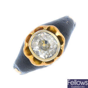 A Pre-Revolutionary Russian gold diamond and enamel ring.