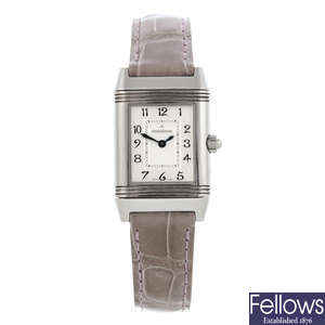 JAEGER-LECOULTRE - a lady's stainless steel Reverso Duetto wrist watch.