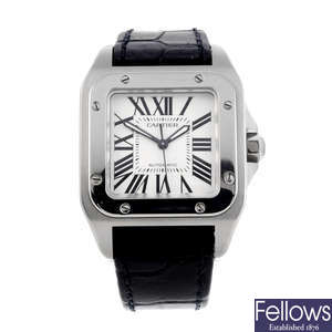 CARTIER - a stainless steel Santos 100 wrist watch.