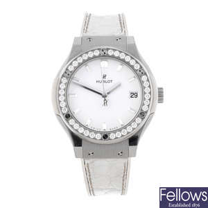 HUBLOT - a lady's stainless steel Classic Fusion wrist watch.