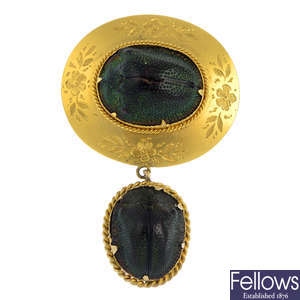 A late Victorian gold scarab beetle brooch.
