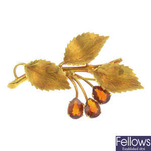 A 1960s 18ct gold citrine foliate brooch.