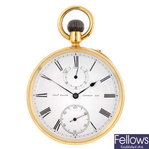 An 18ct yellow gold open face pocket watch by C. Bacon.