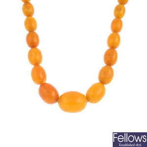 A natural amber necklace.