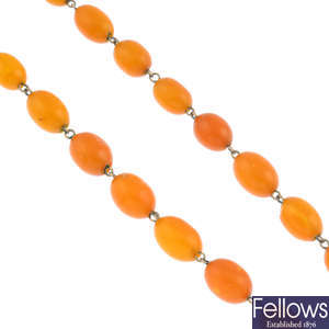 A natural amber necklace.