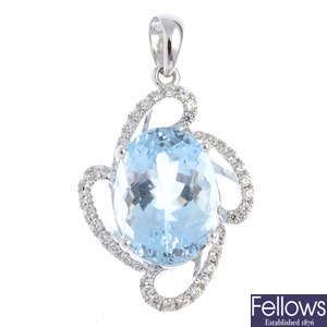 An aquamarine and cubic zirconia pendant.