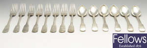 A selection of Georgian and later silver flatware, mainly Fiddle pattern.