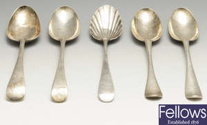A selection of Georgian and later silver flatware, mainly Old English pattern.