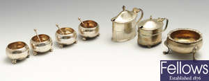 A set of four late Victorian silver open salts, etc.