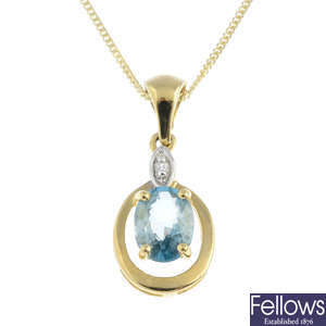 A 9ct gold diamond and zircon pendant, with a 9ct gold chain.